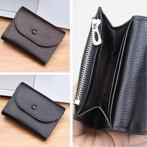 (Black) Wallet Leather Coin Purse Card Holder Mini Minimalist Wallet 2