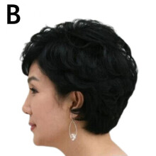 (Black) New Women's Short Hair Wig Natural Loose Short Curly Hair, Mom Full Head Wig