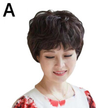 (Dark brown) New Women's Short Hair Wig Natural Loose Short Curly Hair, Mom Full Head Wig