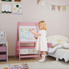 (Pink) AIYAPLAY 3-in-1 Kids Easel, Double-Sided Art Easel with Paper Roll