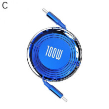 (Dark Blue) 100W Type C to Type C Charging Cable Retractable USB Cable Data Cable