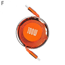 (Orange) 100W Type C to Type C Charging Cable Retractable USB Cable Data Cable