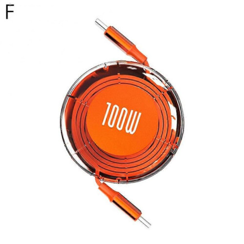 (Orange) 100W Type C to Type C Charging Cable Retractable USB Cable Data Cable
