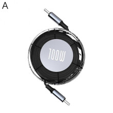 (Black) 100W Type C to Type C Charging Cable Retractable USB Cable Data Cable