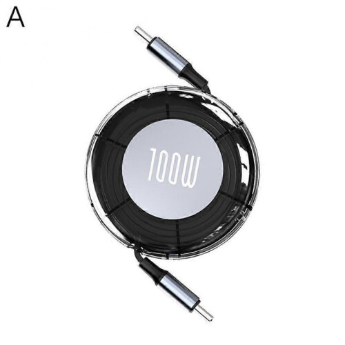 (Black) 100W Type C to Type C Charging Cable Retractable USB Cable Data Cable