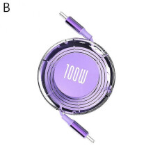 (Purple) 100W Type C to Type C Charging Cable Retractable USB Cable Data Cable