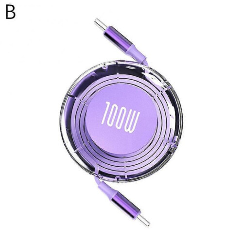 (Purple) 100W Type C to Type C Charging Cable Retractable USB Cable Data Cable