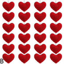 (B) 24 Pcs Valentine's Day Ornaments Knitted Crochet Heart Ornaments Handmade