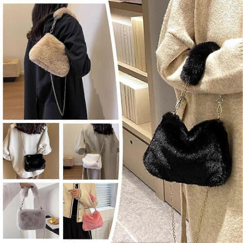 (Black) Crossbody Plush Fluffy Lux Bag 1