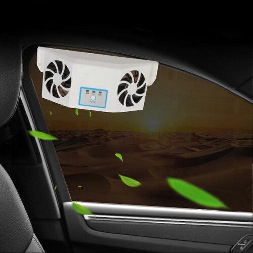 (White) Car Ventilating Fan Solar For Window Cooling Powered Cooler Travel 1