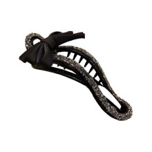 Elegant Rhinestones Pearls Bow Large Duckbill Hair Clip for Women Girls