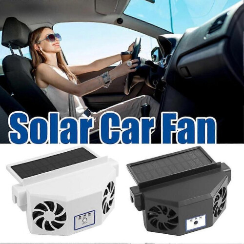 (White) Car Ventilating Fan Solar For Window Cooling Powered Cooler Travel 2