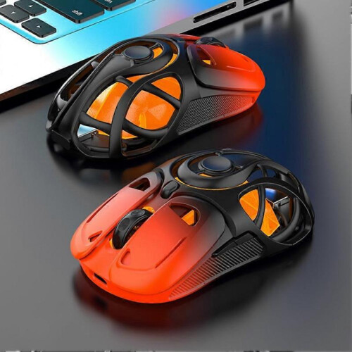 (Black) Light Weight Game Mouse Tri-mode 2.4G Bluetooth Wired Hollow Out RGB Effect 2