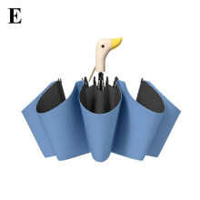 (Dark Blue) Wooden Duck Mouth Rainy Sun Umbrella Handle Cartoon Umbrella Foldable 8 Bones