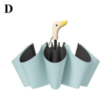 (Light Blue) Wooden Duck Mouth Rainy Sun Umbrella Handle Cartoon Umbrella Foldable 8 Bones