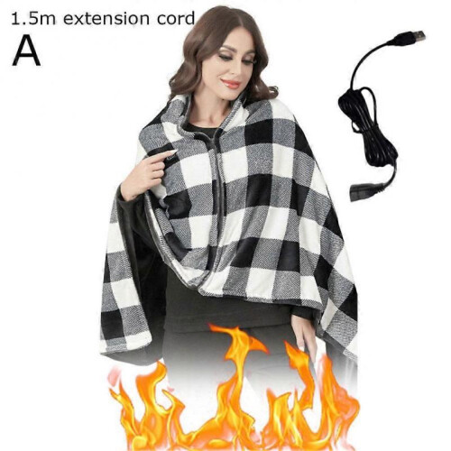 (A) USB Electric Heated Throw Blanket Warm Poncho Wrap Blanket Portable Shawl