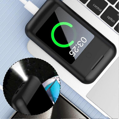 (Black) 3 in 1 Large Screen Earphone 8000mAh Power Bank LED Flashlight Wireless Headphone 1