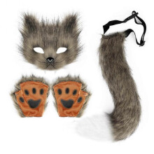 (Brown) Faux Fur Wolf Paw Fingerless Gloves - Perfect Accessories for Cosplay Halloween