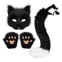 (Black) Faux Fur Wolf Paw Fingerless Gloves - Perfect Accessories for Cosplay Halloween