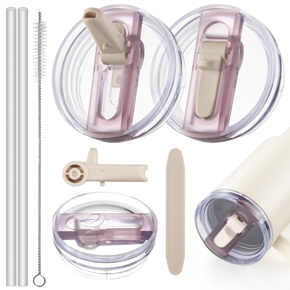 (2, ) 40Oz Leak Proof Lid For Stanley Cup Tumbler, Detachable Flip Straw Lid Pink