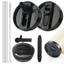 (2, Black) 40oz Leak Proof Lid for Stanley Cup Tumbler, Detachable Flip Straw Lid