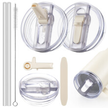 (2, Cream) 40oz Leak Proof Lid for Stanley Cup Tumbler, Detachable Flip Straw Lid