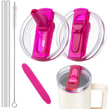 (2, ROSE) 40oz Leak Proof Lid for Stanley Cup Tumbler, Detachable Flip Straw Lid