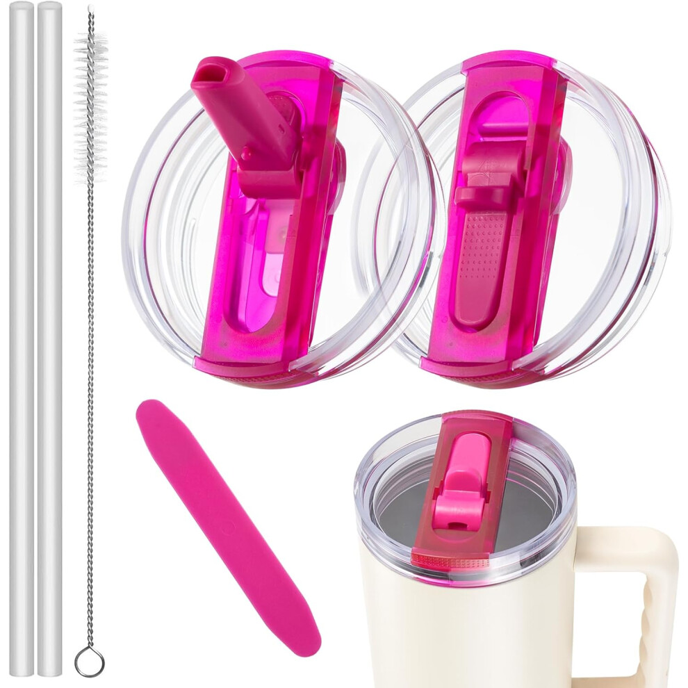 (2, ROSE) 40oz Leak Proof Lid for Stanley Cup Tumbler, Detachable Flip Straw Lid