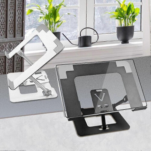 (Black) Foldable Tablet Stand Desktop Multifunctional Phone Stand Laptop Lifting 2