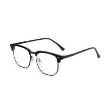 (Black) Unisex Square Polygon Glasses for Men Women Metal Frame Glasses Plain Glasses