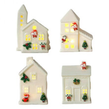 (E) Small House With Lights Ceramic Figurine Christmas Village Mini Desktop