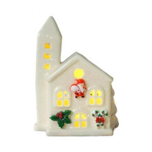 (A) Small House With Lights Ceramic Figurine Christmas Village Mini Desktop
