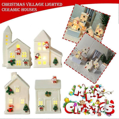 (A) Small House With Lights Ceramic Figurine Christmas Village Mini Desktop 2