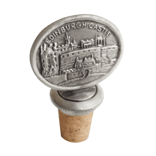 (Add a Gift Pouch) Edinburgh Castle Rock Pewter Bottle Stopper