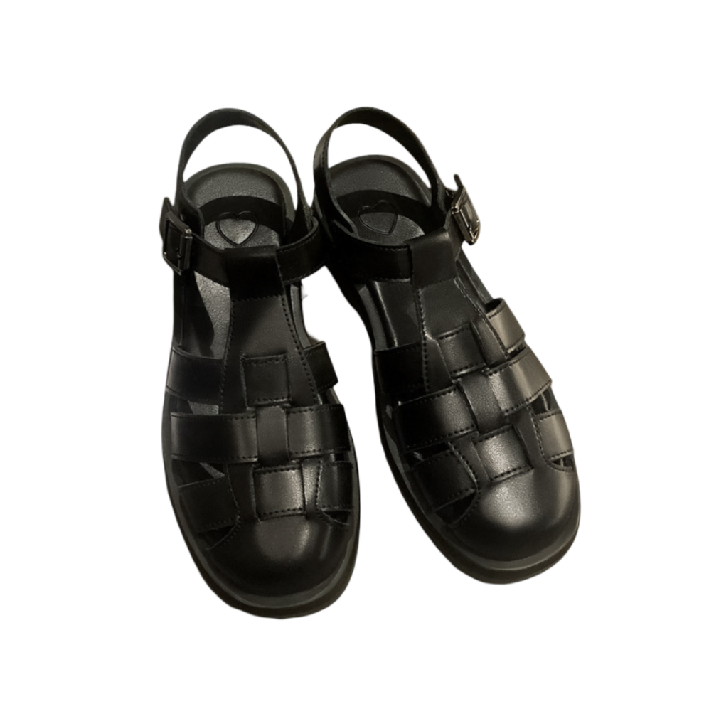 (Black, 36) Braided Roman toe sandals Soft sole French Comfort