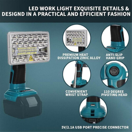 2000LM LED Work Light for Makita 18V lithium battery, Floodlight 2