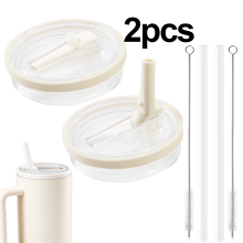 (2, cream) 2 Pack Leakproof Flip Straw Lids for Stanley 40oz Tumbler Replacement
