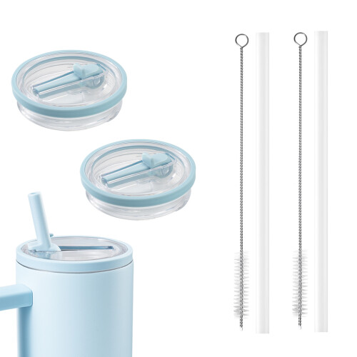(2, blue) 2 Pack Leakproof Flip Straw Lids for Stanley 40oz Tumbler Replacement