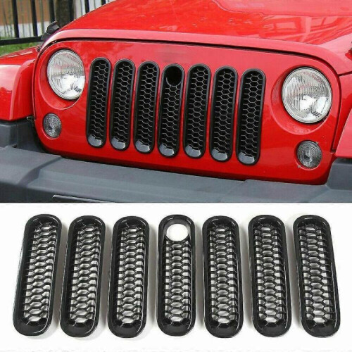 Grill Mesh Inserts Kit Clip-in with Lock Hole for Wrangler JK 2007-17 1