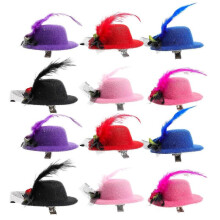 Tiny Mesh Plumage Hat Hair Clips - 12 Pcs Hair Accessory for Girls Ideal for Parties And Festivities with Design