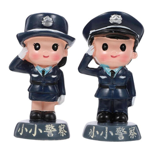 2pcs Birthday Party Cake Decor Topper Small Policemen Figurine Model 1
