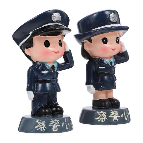 2pcs Birthday Party Cake Decor Topper Small Policemen Figurine Model 2