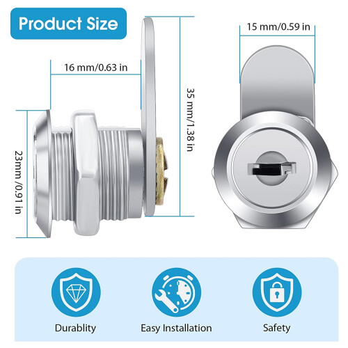 16 Pieces Cabinet Cam Lock Keyed Alike Cylinder 5/ 2