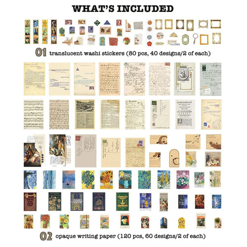 Vintage Scrapbook Supplies Pack (200 Stück) für Kunst 2