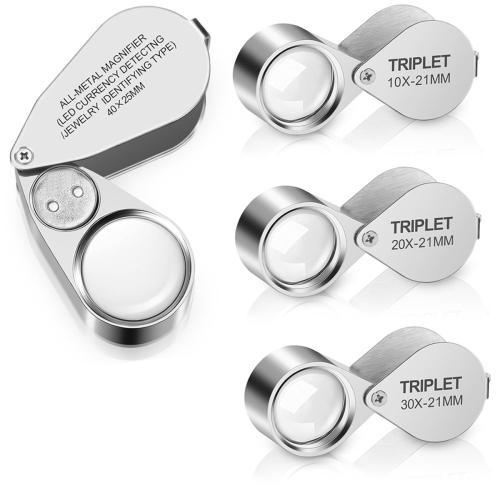 4 τεμάχια φωτιζόμενος μεγεθυντικός φακός Jewelers Loupe, 10X 20X 1