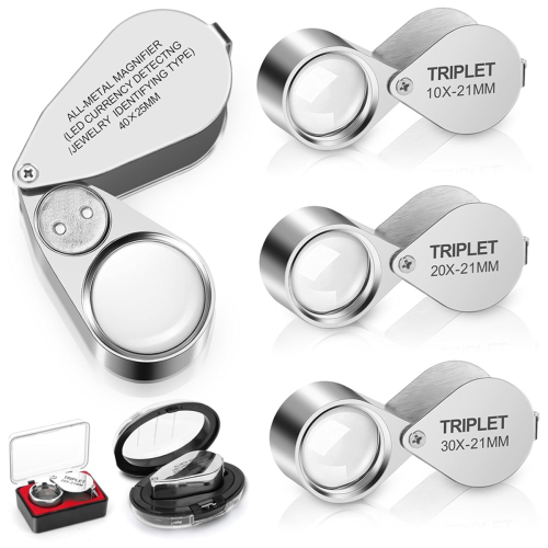 4 τεμάχια φωτιζόμενος μεγεθυντικός φακός Jewelers Loupe, 10X 20X 2