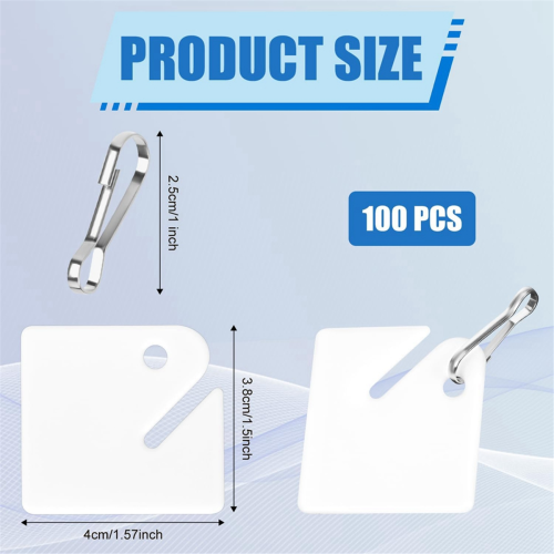 100 stuks sleutelhangers, plastic hanglabels met sleuf en 2