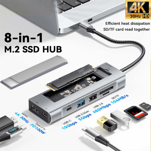 8-i-1 USB-hub med diskopbevaringsfunktion M.2 2