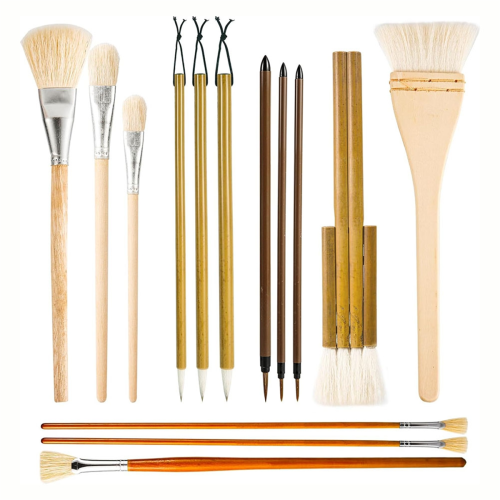 14Pcs Pottery Glaze Brushes, Wood Brushes Long Han