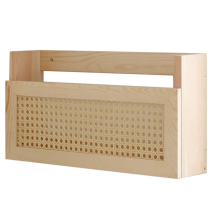 Zeitschriften-Wandregal aus Holz mit Aktenhalter aus Rattan